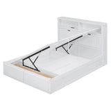 White Wood Hydraulic Platform Bed With Storage Drawers - Omega Lifestyles
