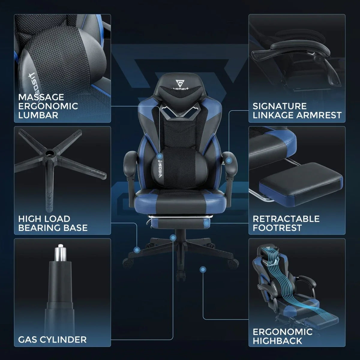 Ergonomic Reclining Gaming Chair With Footrest And Lumbar Support - Omega Lifestyles