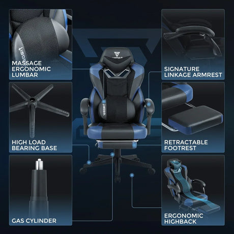 Ergonomic Reclining Gaming Chair With Footrest And Lumbar Support - Omega Lifestyles