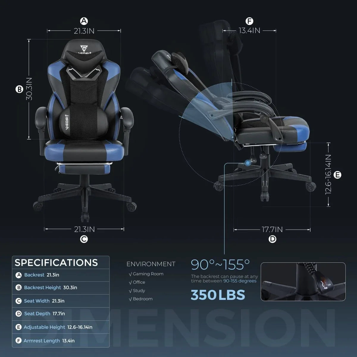 Ergonomic Reclining Gaming Chair With Footrest And Lumbar Support - Omega Lifestyles