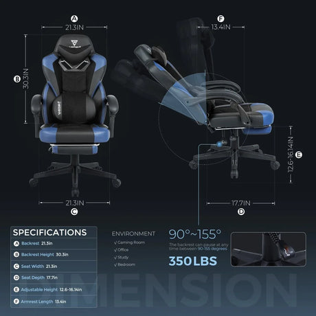Ergonomic Reclining Gaming Chair With Footrest And Lumbar Support - Omega Lifestyles