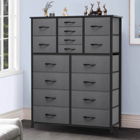 16-Drawer Tall Black Gray Fabric Dresser - Omega Lifestyles