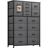 16-Drawer Tall Black Gray Fabric Dresser - Omega Lifestyles