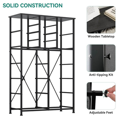 16-Drawer Tall Black Gray Fabric Dresser - Omega Lifestyles