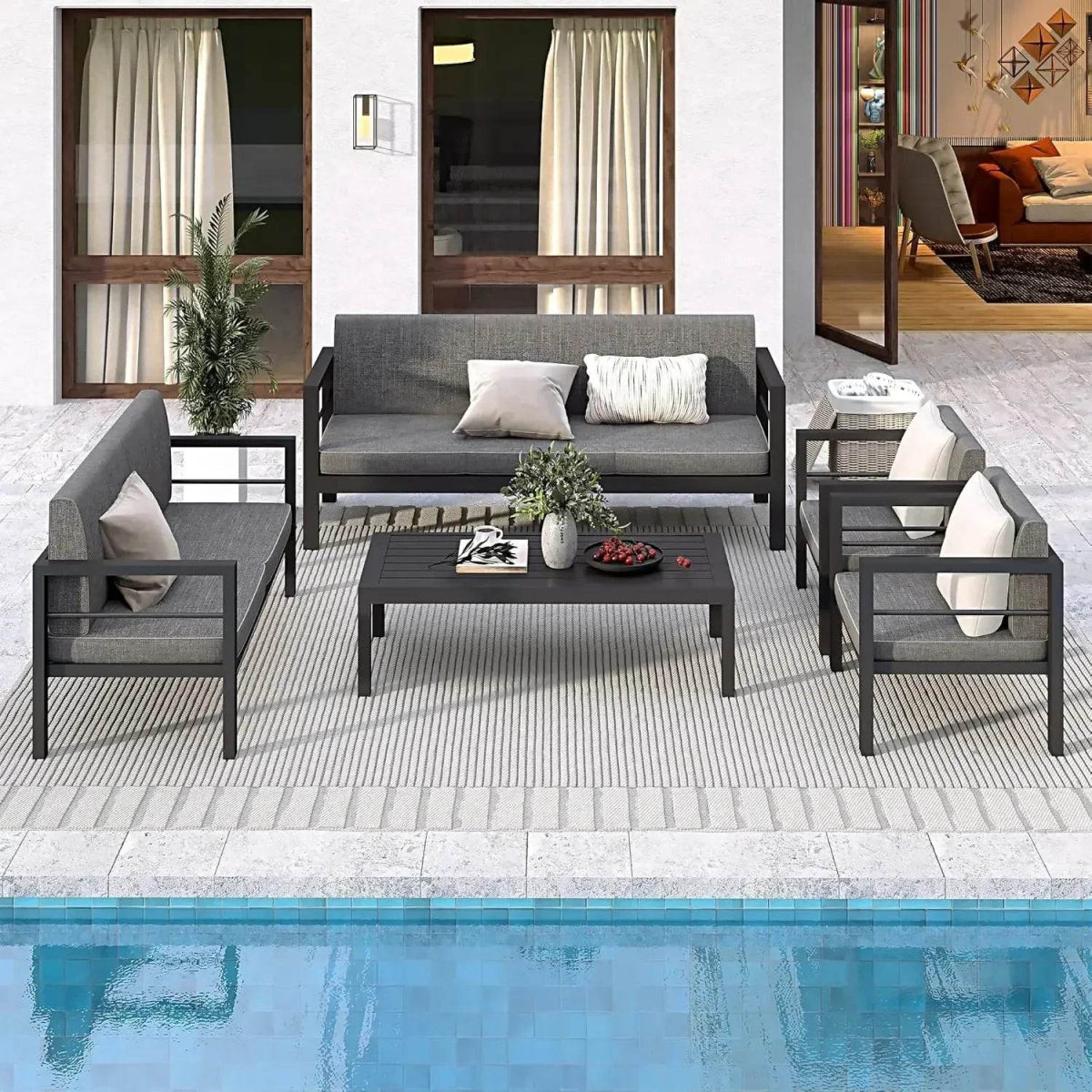 5-Piece Modern Aluminum Outdoor Patio Furniture Set - Omega Lifestyles