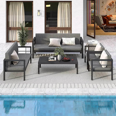 5-Piece Modern Aluminum Outdoor Patio Furniture Set - Omega Lifestyles