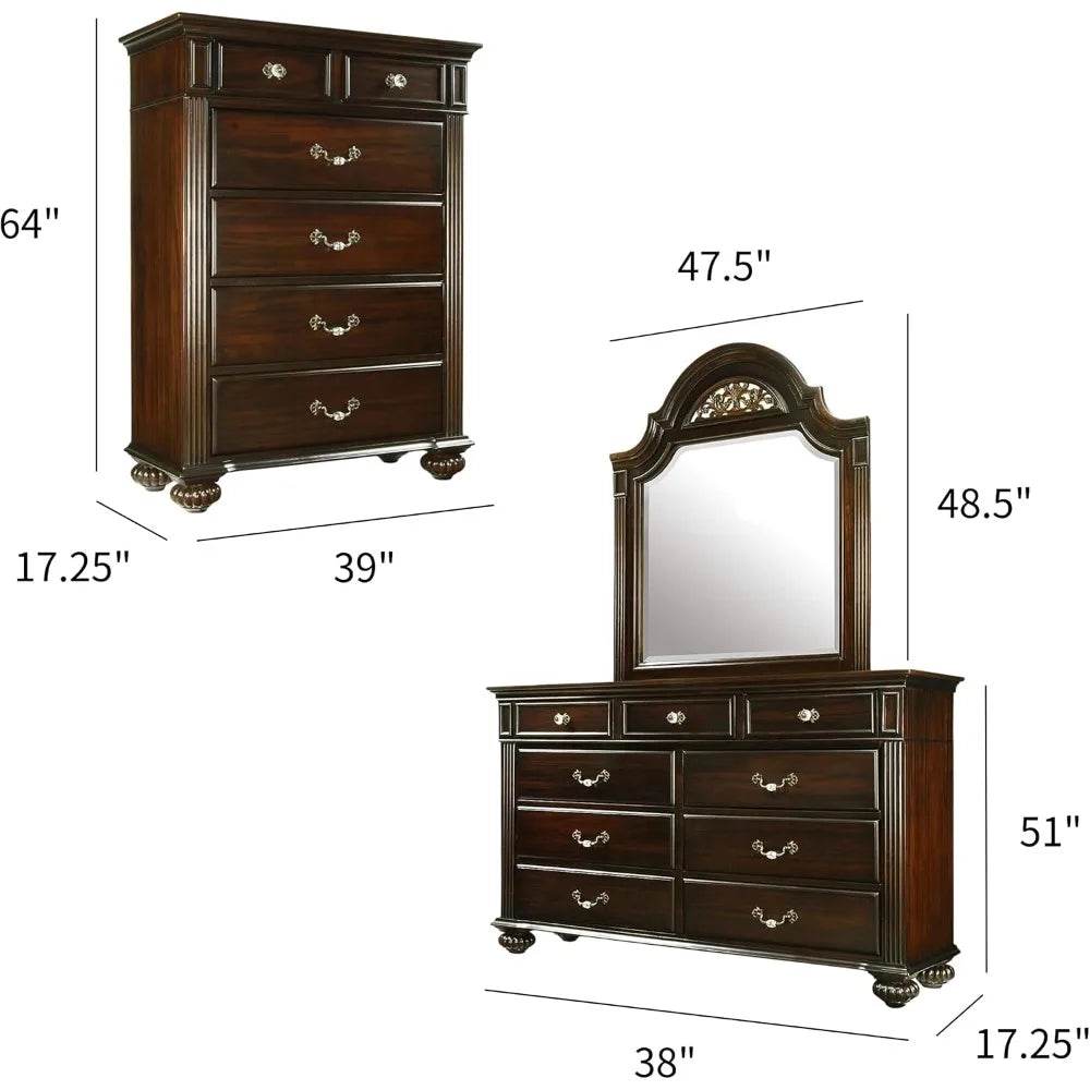 6-Piece Traditional Solid Wood Bedroom Furniture Set - Omega Lifestyles