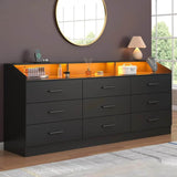 9-Drawer Modern Dresser With Power Outlet And LED Light - Omega Lifestyles