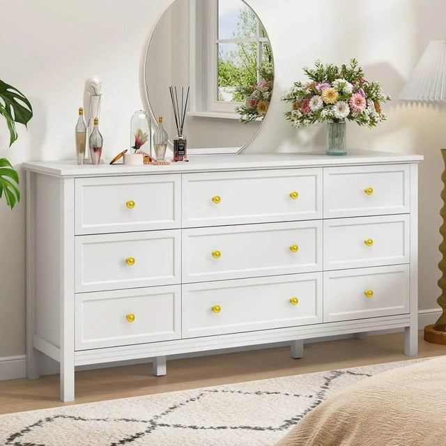 9 Drawer White Modern Lacquered Engineered Wood Dresser - Omega Lifestyles