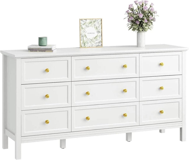 9 Drawer White Modern Lacquered Engineered Wood Dresser - Omega Lifestyles
