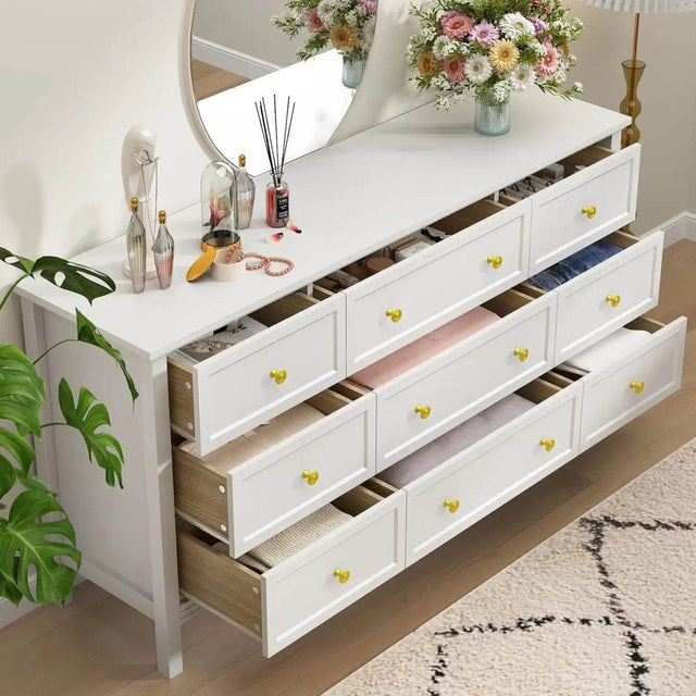 9 Drawer White Modern Lacquered Engineered Wood Dresser - Omega Lifestyles