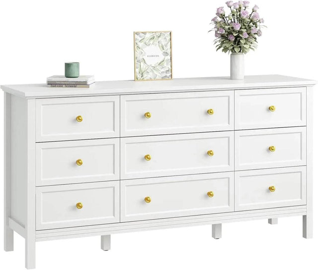 9 Drawer White Modern Lacquered Engineered Wood Dresser - Omega Lifestyles