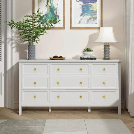 9 Drawer White Modern Lacquered Engineered Wood Dresser - Omega Lifestyles