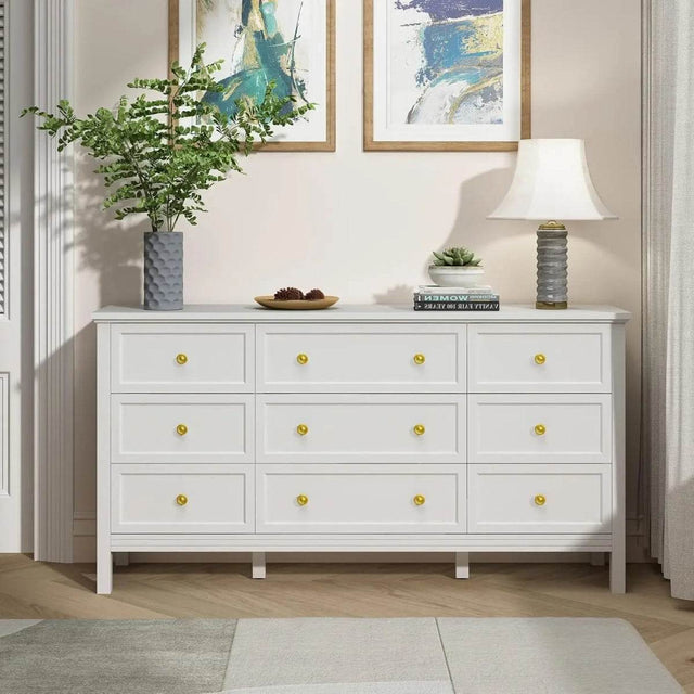 9 Drawer White Modern Lacquered Engineered Wood Dresser - Omega Lifestyles