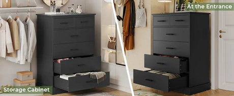 Black 6-Drawer Wood Storage Dresser Chest - Omega Lifestyles