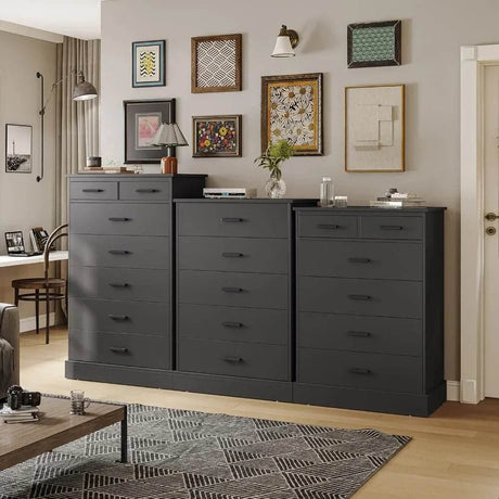 Black 6-Drawer Wood Storage Dresser Chest - Omega Lifestyles