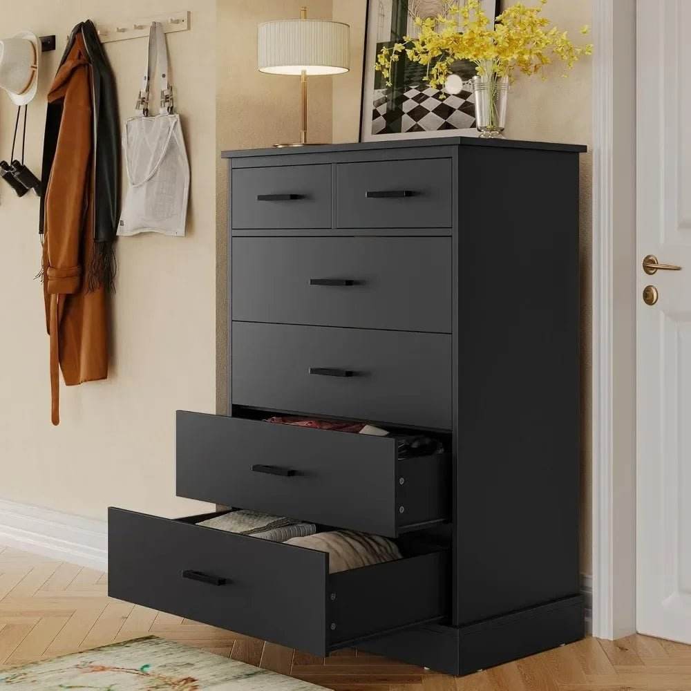 Black 6-Drawer Wood Storage Dresser Chest - Omega Lifestyles