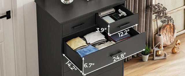 Black 6-Drawer Wood Storage Dresser Chest - Omega Lifestyles