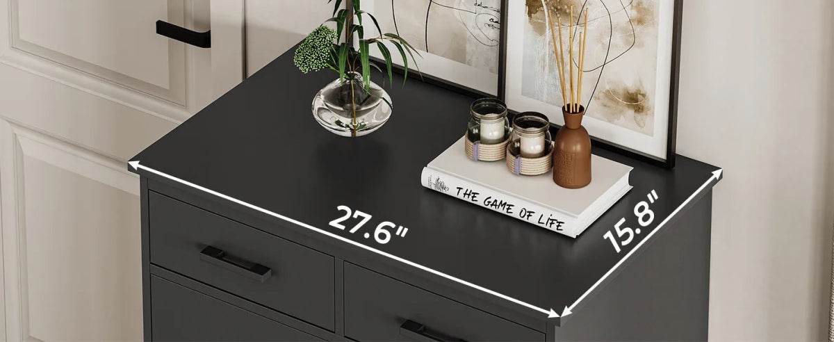 Black 6-Drawer Wood Storage Dresser Chest - Omega Lifestyles