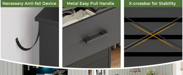 Black 6-Drawer Wood Storage Dresser Chest - Omega Lifestyles