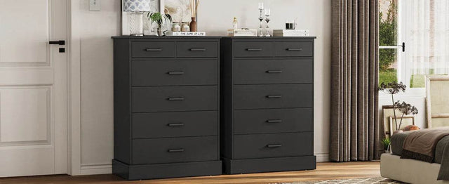 Black 6-Drawer Wood Storage Dresser Chest - Omega Lifestyles