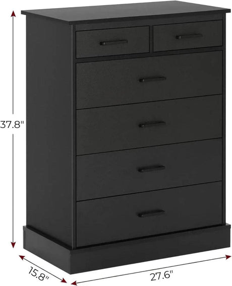 Black 6-Drawer Wood Storage Dresser Chest - Omega Lifestyles