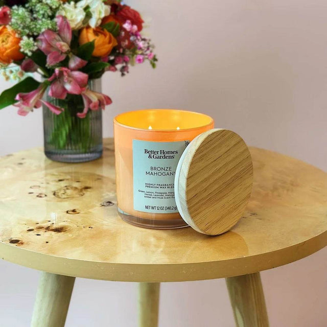 Bronze Mahogany Scented 12oz Jar Candle With Double Wicks - Omega Lifestyles