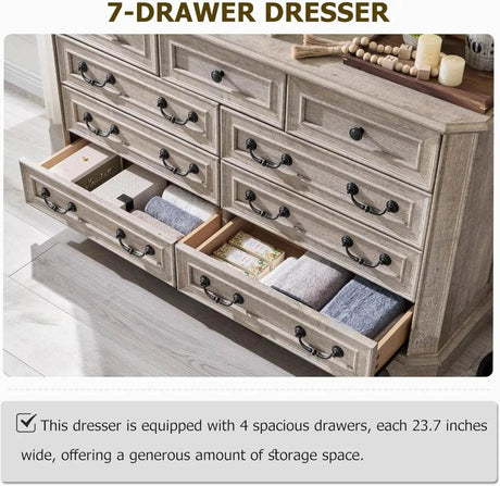Farmhouse Rustic 9-Drawer Engineered Wood Dresser - Omega Lifestyles