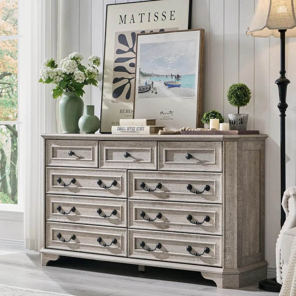 Farmhouse Rustic 9-Drawer Engineered Wood Dresser - Omega Lifestyles