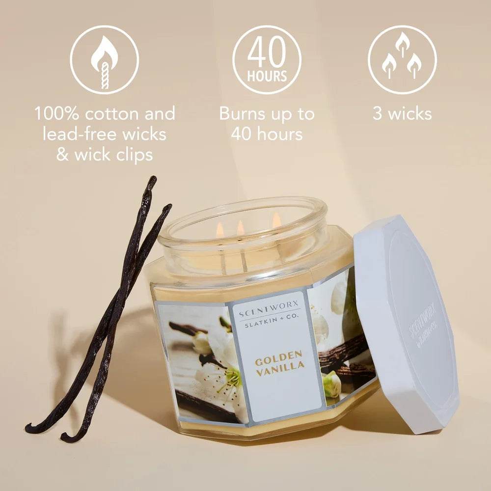 Golden Vanilla Scented 3-Wick Jar Candle - Sleep Galleria