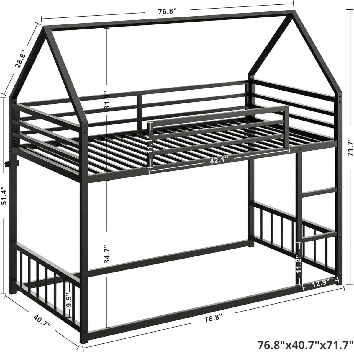 House-Shaped Twin Over Twin Metal Bunk Bed Frame - Omega Lifestyles
