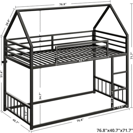 House-Shaped Twin Over Twin Metal Bunk Bed Frame - Omega Lifestyles