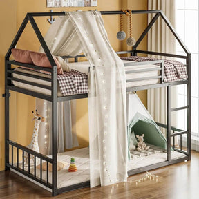 House-Shaped Twin Over Twin Metal Bunk Bed Frame - Omega Lifestyles