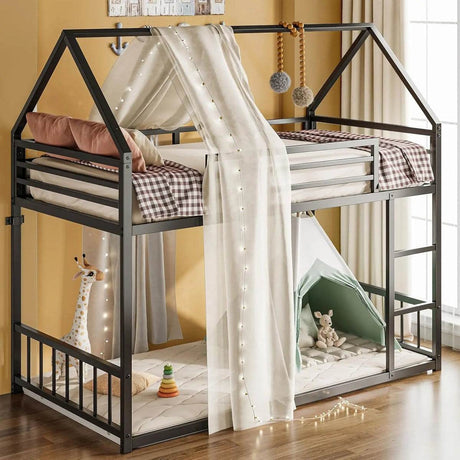 House-Shaped Twin Over Twin Metal Bunk Bed Frame - Omega Lifestyles