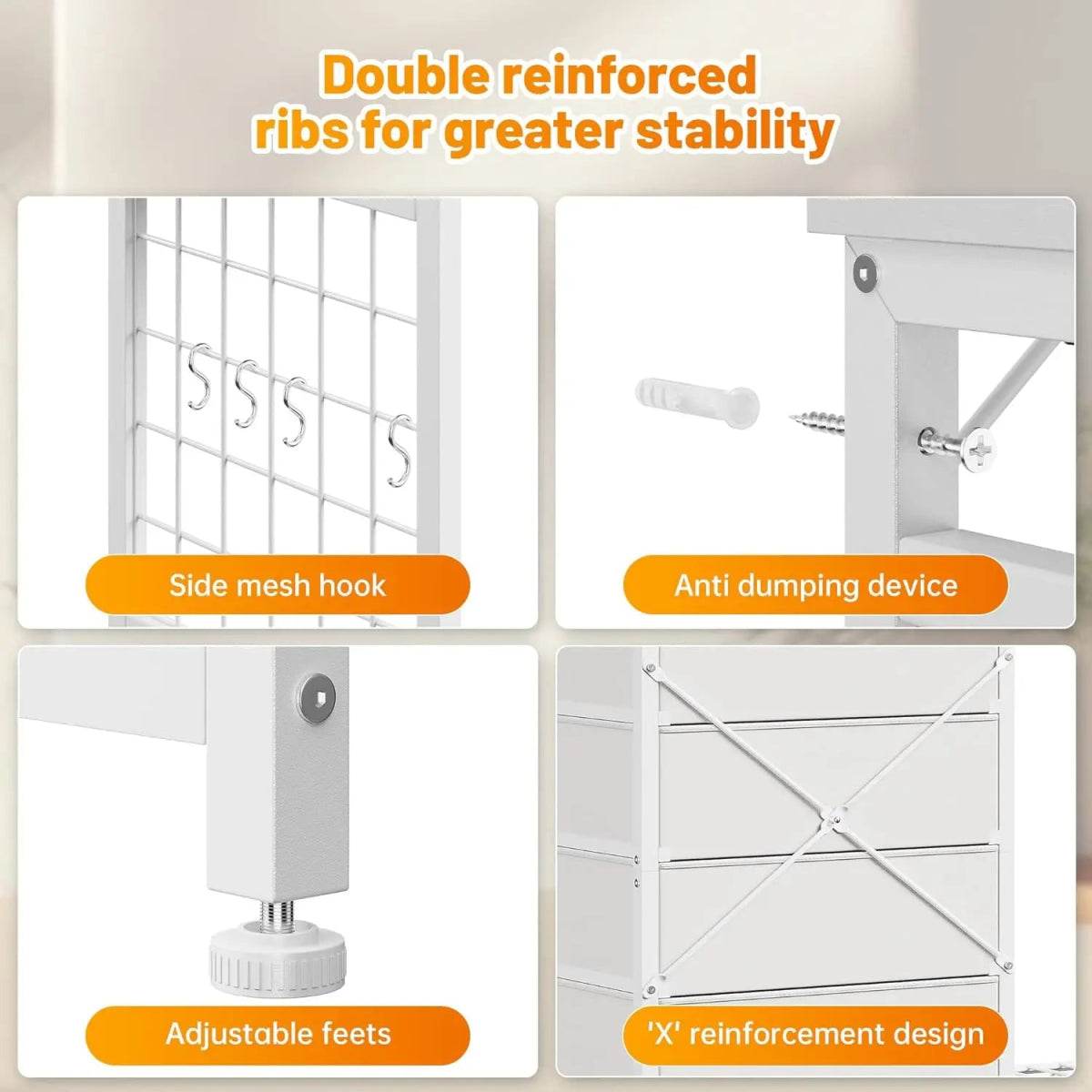 Modern 6-Drawer White Dresser With Hanging Rack And LED Lights - Omega Lifestyles