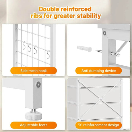 Modern 6-Drawer White Dresser With Hanging Rack And LED Lights - Omega Lifestyles