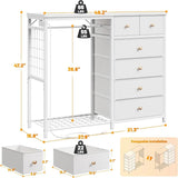 Modern 6-Drawer White Dresser With Hanging Rack And LED Lights - Omega Lifestyles