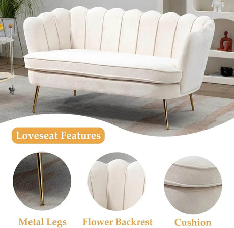 Modern Chenille Small Loveseat Sofa With Gold Legs - Omega Lifestyles