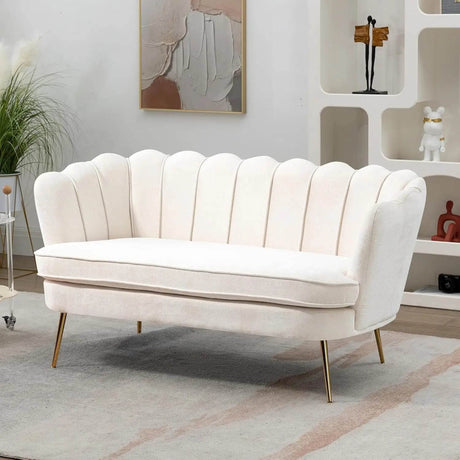 Modern Chenille Small Loveseat Sofa With Gold Legs - Omega Lifestyles