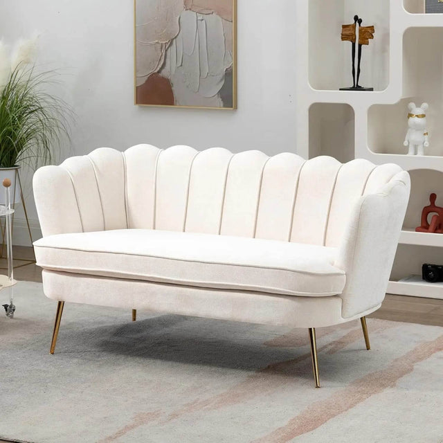 Modern Chenille Small Loveseat Sofa With Gold Legs - Omega Lifestyles