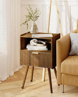 Modern Walnut Brown Engineered Wood Nightstand Table - Omega Lifestyles