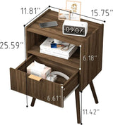 Modern Walnut Brown Engineered Wood Nightstand Table - Omega Lifestyles