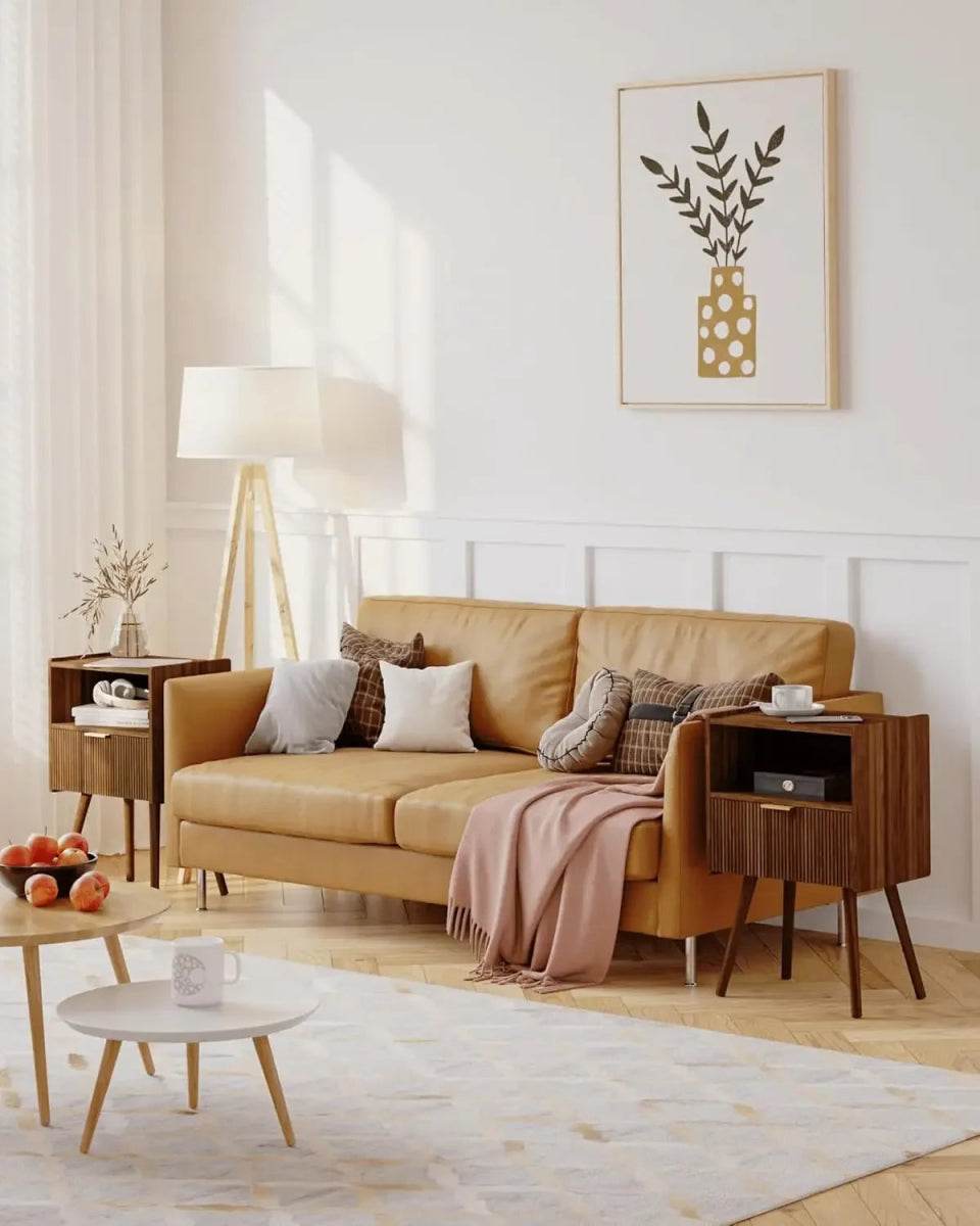 Modern Walnut Brown Engineered Wood Nightstand Table - Omega Lifestyles