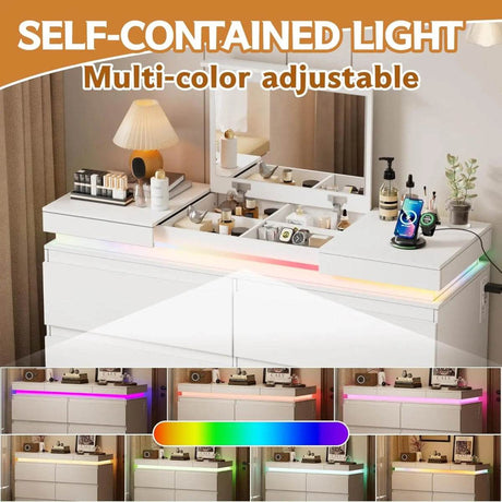 Modern White 6-Drawer Dresser With Mirror Charging Station - Omega Lifestyles