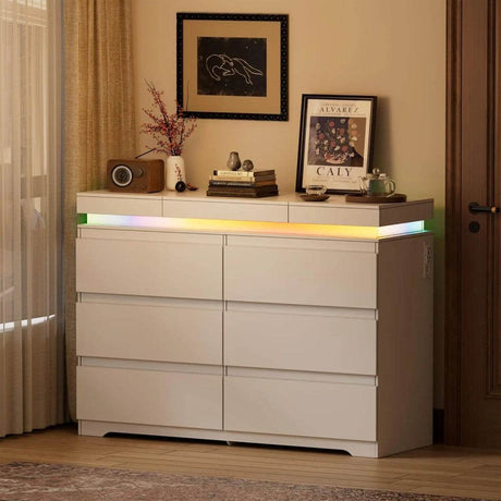 Modern White 6-Drawer Dresser With Mirror Charging Station - Omega Lifestyles