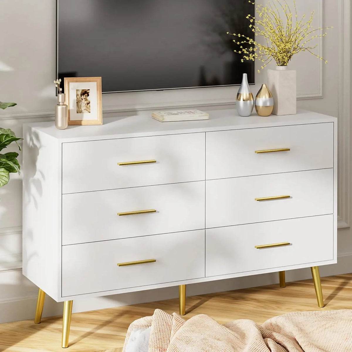 Modern White 6-Drawer Engineered Wood Dresser - Omega Lifestyles