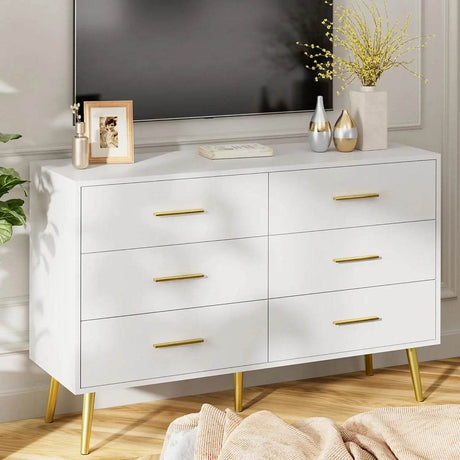Modern White 6-Drawer Engineered Wood Dresser - Omega Lifestyles