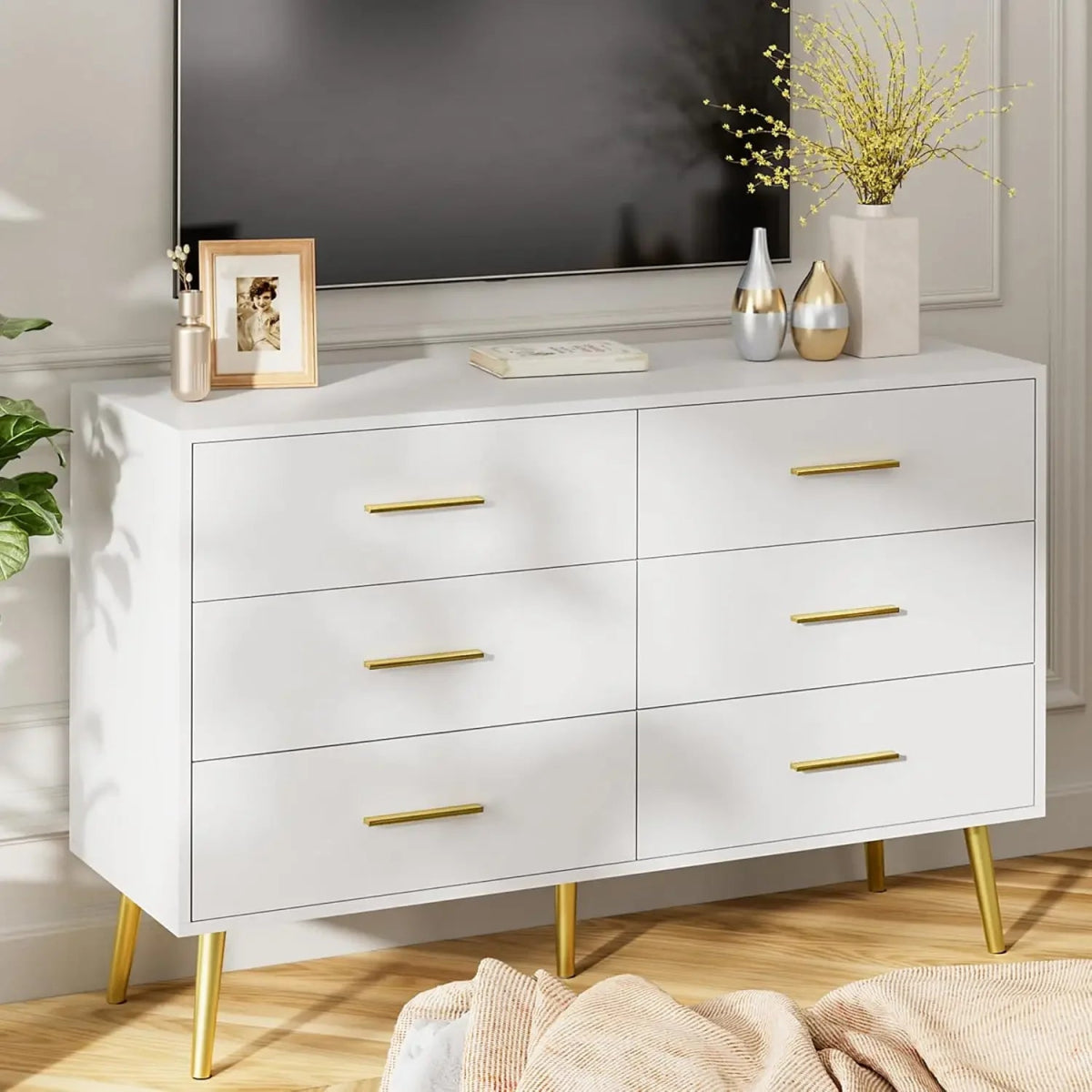 Modern White 6-Drawer Engineered Wood Dresser - Omega Lifestyles