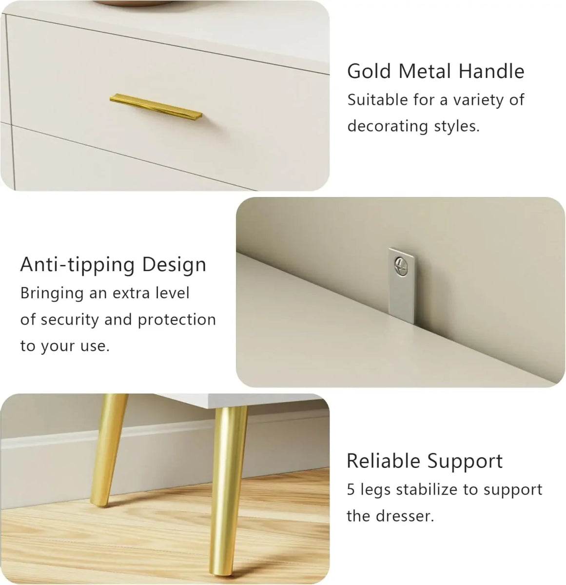 Modern White 6-Drawer Engineered Wood Dresser - Omega Lifestyles