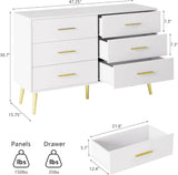 Modern White 6-Drawer Engineered Wood Dresser - Omega Lifestyles